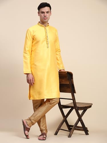 Kurta Pyjama Ethnique SKAVIJ Évitez l'Inconfort en Fête avec cette Robe Or Taille L - 4