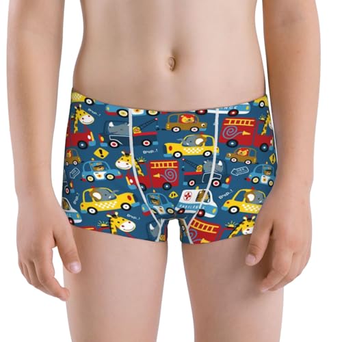 Boys' Cotton Boxer Brief Soft Underwear-Vehicles Cartoon With Funny Drivers,Animal Drivers