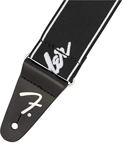 Fender WeightLess Sangle de guitare avec logo de course Noir/blanc 5,1 cm - Les Beatles, Paul McCartney, John Lennon, RIngo Starr, George Harrison Fender WeightLess Sangle de guitare avec logo de course Noir/blanc 5,1 cm – Image 5