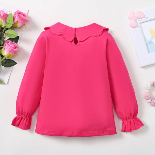 Image of 12M-14Y Toddler Baby Girls Peter Pan Collar Blouse Kids Girl Solid Color Puff Sleeve T-Shirts Casual Tee Tops