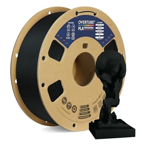 OVERTURE PLA Plus (PLA+) Filament 1.75mm PLA Professional Toughness Enhanced PLA Roll, Cardboard Spool, Premium PLA 1kg(2.2lbs), Dimensional Accuracy Probability +/- 0.02mm (Black) Cover