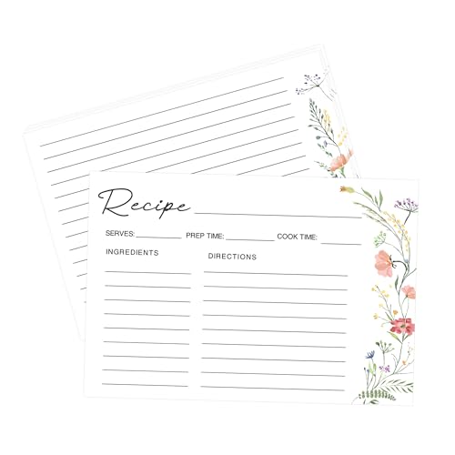 sunepany 50 Pack 4x6 Recipe Cards, Double Sided Wildflower Recipe