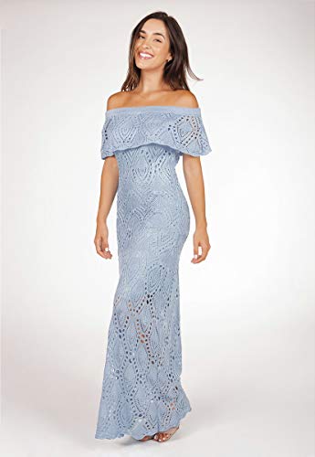 Vestido Bella Store Longo De Tricô Pala Ombro a Ombro Feminino Cor:Azul;Tamanho:Único;Gênero:Feminin