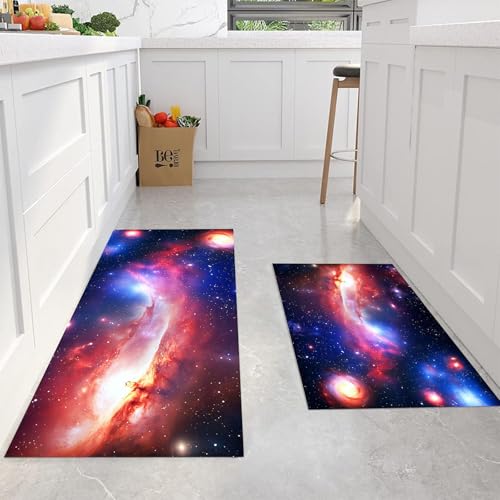 Juego de tapetes de cocina JEDTAKCT antimanchas absorbentes alfombras para suelo de pasillo azul 4