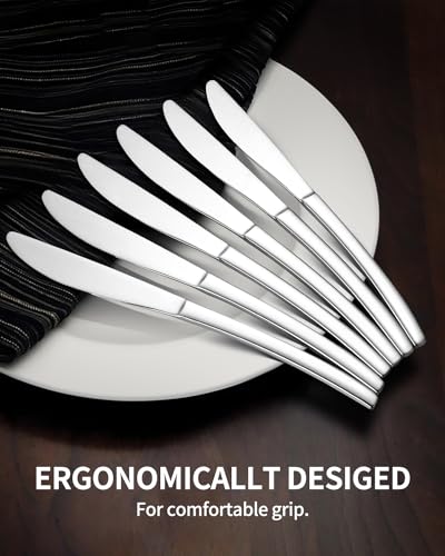 image for EUIRIO Dinner Knives Set of 12, Stainless Steel 12 Piece Butter Knife,