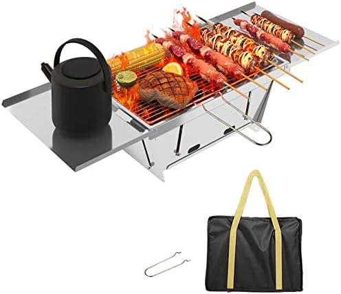 Dripex BBQ Campinggrill Edelstahl Faltbare Klappgrill Klein Holzkohlegrill Outdoor Picknickgrill für Camping Grillparty Reisen (Silber: 65 x 25 x 14cm)