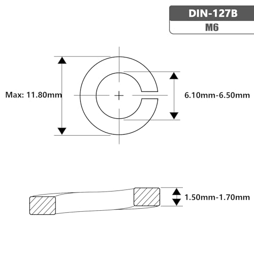 M6 Black Split Lock Washer, 18-8 (304) Stainless Steel Black Coating Spring Lock Washer Elastic Gasket 100PCS