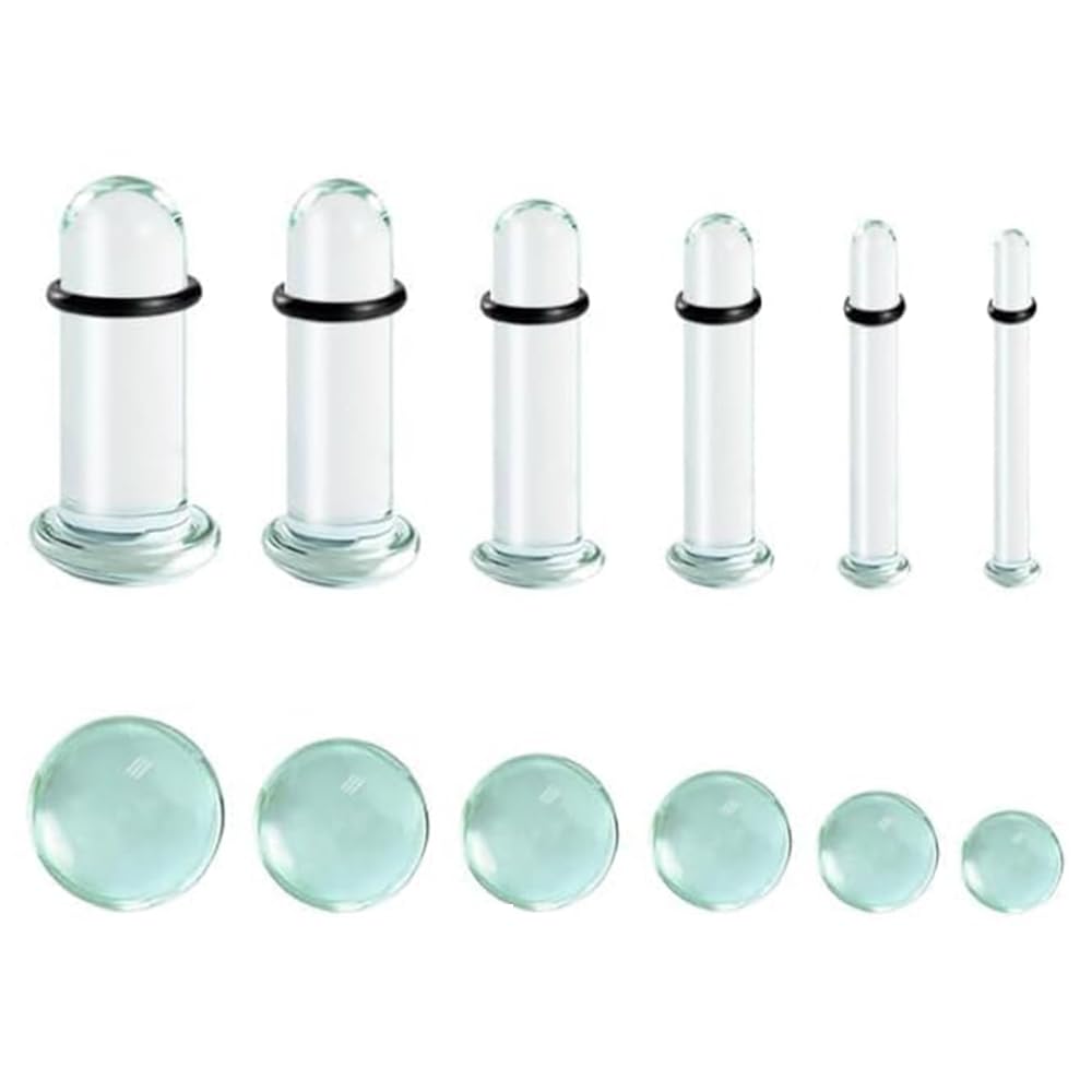 Vankula Set Dilatatori Lobo 12 pz/ 8pz 1.6-10mm Vetro Dilatatore Tunnel Orecchio con O-Ring Piercing Lobe Espansioni Gioielli Uomo Donna