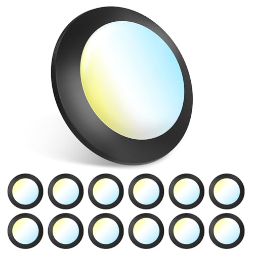 Amico 12 Pack 5/6 Inch 5CCT LED Disk Lights, Dimmable Flush Mount, Black