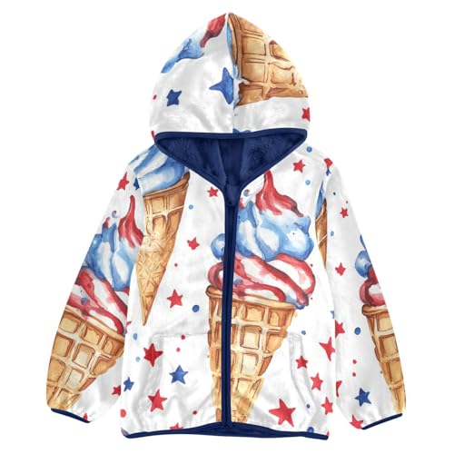 Ice Cream with Red and Blue Confetti Girls Fleece Jacket Girls Fall Jacket Girls Zip Up Hoodie Girls Sherpa Jacket 2-10T