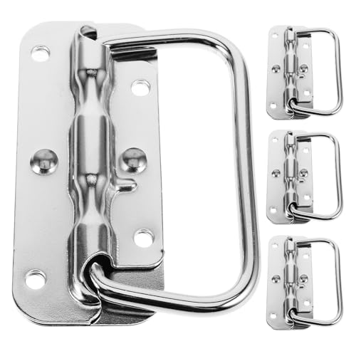 OKUMEYR 4Pcs 100mm Stainless Steel Spring Loaded Case Handles Heavy Duty Chest Pull Handles for Toolbox Industrial Equipment Boxes with Metal Springs