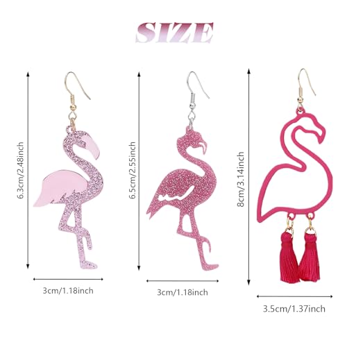NEWITIN 3 Pairs Feather Earrings for Women Bohemian Long Tassel Dangle Earring Pink Flamingo Earring Bohemian Statement Earrings Boho Jewelry for Women2