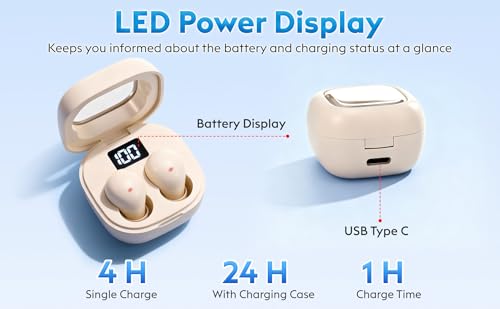 Image of Invisible Mini Sleep Earbuds for Side Sleepers, Ultra-Comfortable & Feather-Light Bluetooth 5.4 Sleep Headphones, LED Display Portable Case Small Earphones for Sleep Work Sports (Beige)