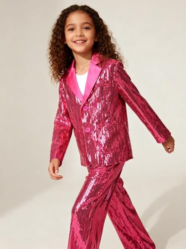 Girls Sequin Blazers Jacket Long Sleeve Notched Lapel Button Down Suit Coat with Pockets2