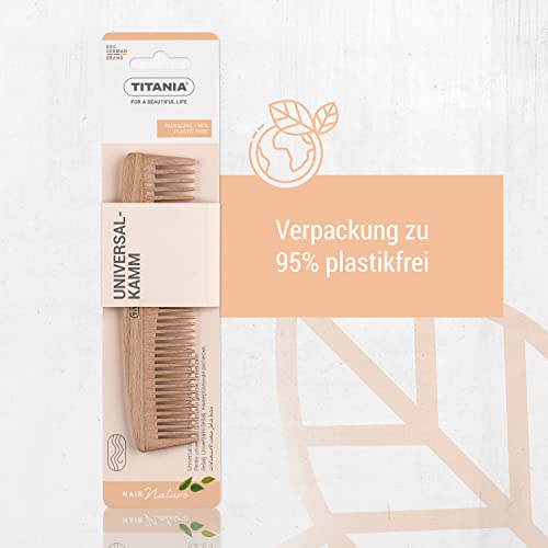 Foto von TITANIA Holzkamm aus 100% natürlichem Buchenholz • Haarkamm aus Holz • Universal-Kamm für jeden Haartyp (Männer & Frauen) • Kamm (18cm)