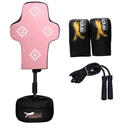 Wolfx Body Targeted FREE STANDING Punch bag Set Freestanding Bag + Gloves - Punching Heavy Duty Adjustable Speed Reflex Training Bag Plus Boxing Gloves, Workout Punch Set for Home Gym (Pink)