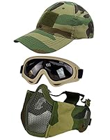 Hodeacc Taktische Maske, Baseballkappen-Set, Verstellbare Halbgesichtsmaske Mit Ohrenschutz, Airsoft-Brille, Augenschutz, Outdoor-Hut für BB/CS-Spiele, 3 Stück