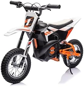 24V 7AH Kids Ride on Motorcycle, 250W Strong Motor 13.6MPH Fast Speed Electric Off-Road Motorcycle, Leather Seat Dirt Bike, Chain-Driven, Metal Suspension, Air-Filled Tires, White