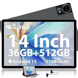 MAXLEGEN 14 Zoll, 36GB RAM+512GB ROM/1TB TF SIM Tablet 2K 2000x1200 Touch Display, 4G LTE+5G WLAN, Android 15, Octa-Core, 4 Lautsprecher, 13MP/11580mAh/GMS/GPS, inkl. Pen/Hülle/Kopfhörer
