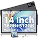 MAXLEGEN 14 Zoll, 36GB RAM+512GB ROM/1TB TF SIM Tablet 2K 2000x1200 Touch Display, 4G LTE+5G WLAN, Android 15, Octa-Core, 4 Lautsprecher, 13MP/11580mAh/GMS/GPS, inkl. Pen/Hülle/Kopfhörer