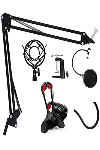 TahTicMer Mikrofon Standı Süspansiyonlu + Pop Filter 3'lü Set Telefon Tutucu Masa Standı 110 cm Ses Kayıt SY-ST35