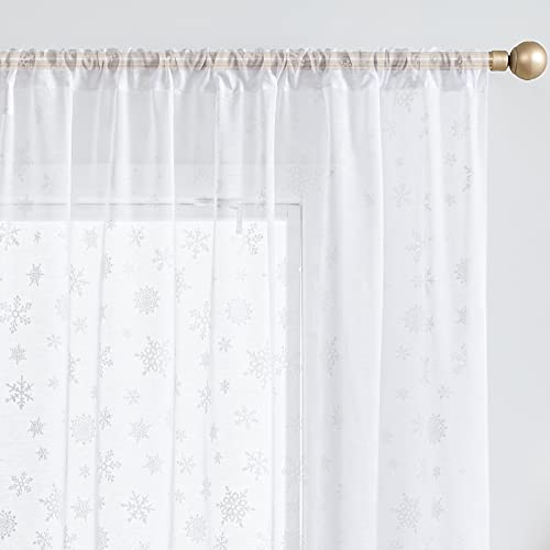 Jinchan White Sheer Curtains Snowflake Christmas Curtains For Living Room Bedroom Rod Pocket Drapes For Window 96 Inch Long 2 Panel Set Modern Winter Curtain Set #TOP5