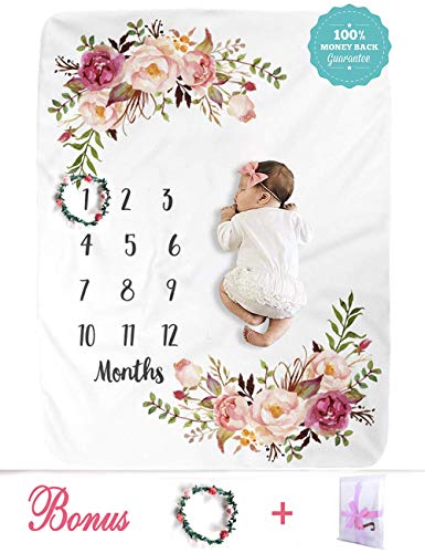 XMWEALTHY Baby Monthly Milestone Blankets Soft Floral Memory Blankets Girls Boys Cute Photo
