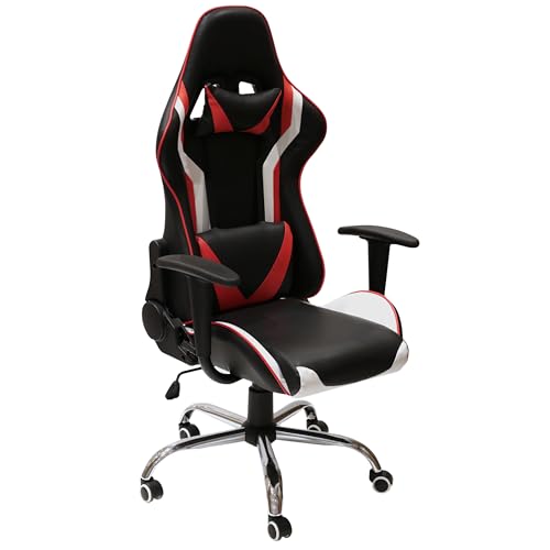 SONGMICS Sedia Gamer Scrivania Ergonomica, Legno di ingegneria, Nero/Rosso/Bianco, Larga