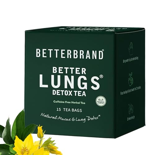 Betterbrand Mullein Tea Bags for Lung Detox - Respiratory Support with Thyme, Elderberry, Ginseng, Ginger, Caffeine Free Herbal Blend - 15 Tea Bags (Pack of 1)