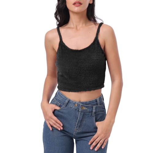 Image of Amazhiyu Women's Fuzzy Cropped Tank Top Sweater-Knit Scoop Neck Crop Cami