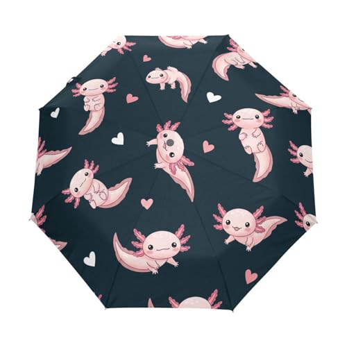 Parapluie compact automatique contre la pluie rose axolotls