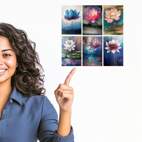 Image of Elegant Lotus Flower Art Print Set - Set of 2-4x6 Inch - Board (Pack of 6) - Sticker (Pack of 6) Wall Room Decoration art Poster Prints