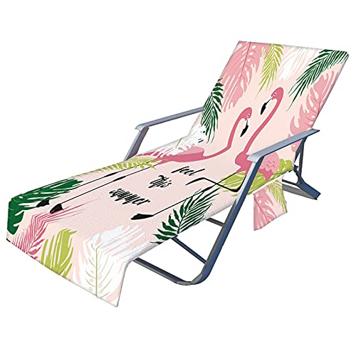 Fansu Toalla de Microfibra para Tumbona de Playa, Flamenco Cubierta de la Silla de la Calesa con Bolsillos Múltiples/Ligero/Ultra Absorbente, Toalla de Viaje, Baño (Hojas Rosadas,75 x210 cm)