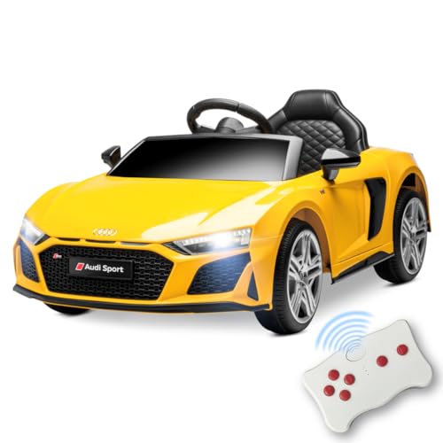 Playkin Audi R8 Spyder - Coche eléctrico para niños +3 años, Color Amarillo, con 1 batería Recargable 12V y 7Ah Licencia Oficial Audi