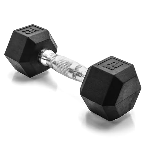 Image of CAP Rubber Coated Dumbbell Weights, Free Weights for Home Gym Strength Training, Anti-Roll Hex Dumbbells with Black, Chrome & Comfort Grip Handles, Singles