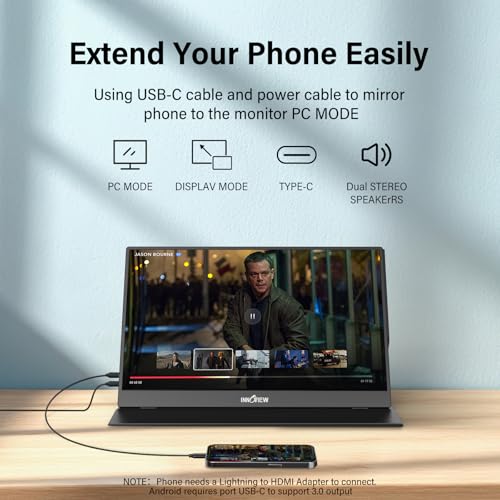 undefined InnoView Portable Monitor, 15.6 Inch FHD 1080P HDMI USB C Second External Monitor for Laptop, Desktop, MacBook, Phones, Tablet, PS5/4, Xbox, Switch, Built-in Speaker with Protective Case の商品画像 3