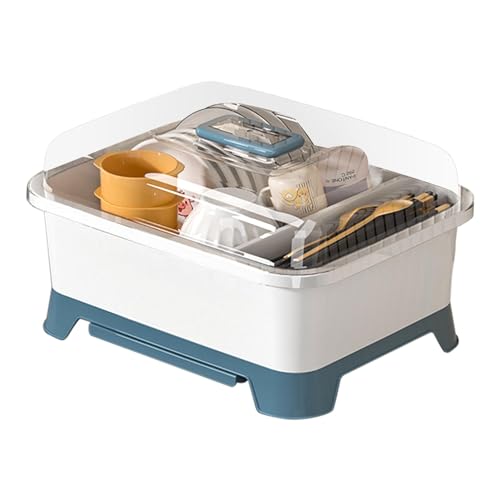 Escurridor de platos cubierto | Estante de secado de platos con tapa | Escurridor de platos multifuncional que ahorra espacio para cocina, escurridor de cocina con tapa