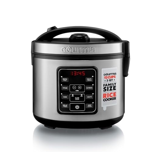 Gourmia Rice Cooker – 3 Qt Capacity, 12 Cup Cooked, 6 Cup Uncooked, Digital Controls, Grai...