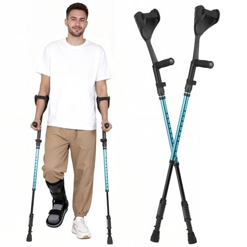 Carehofu Ergonomic Forearm Crutches Spring Assist Arm Crutches Forearm for Adults,Comfortable Grip,Adjustable Height Elbow Crutches with Cuffs Walking Crutches for Women and Men (Blue)