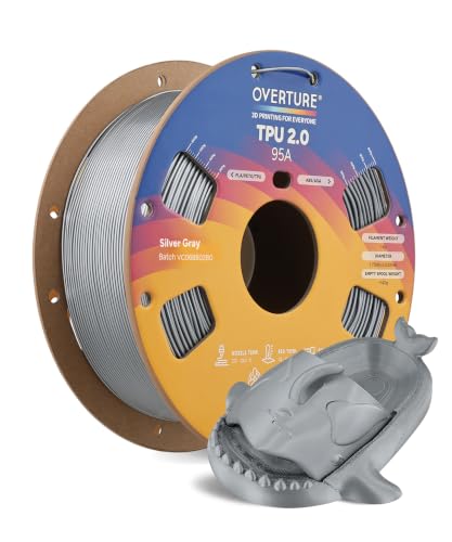 Image of OVERTURE Upgrade TPU 2.0 High-Speed Filament 1.75mm, 1kg Silver Grey | 95A Soft Fast Printing High Elasticity & Durability, 1kg Spool (2.2lbs), Fit Most FDM Printer (Silver Grey)