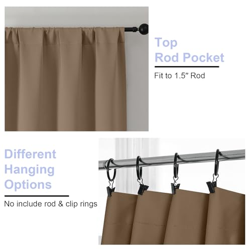 Simplebrand Ava Brown Short 36 Inches Blackout Curtain 2 Panels Set, Half Window Rod Pocket Privacy Curtain Tiers for Kitchen, Curtains Blackout for Bathroom Shades, W40 x L36 Inch, Brown