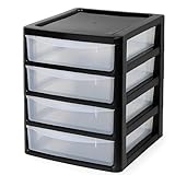 A4 PLASTIC STORAGE DRAWERS DRAW TOWER UNIT OFFICE DESKTOP TABLETOP HOME SCHOOL GARAGE MODULAR & PORTABLE DRAWERS OFFICE DESK ORGANIZER SLIM A4 SIZE 2|3|4|6|8 TIERS (Black/Clear, A4 Slim 4 Drawers)
