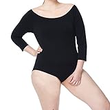 Women's Plus Size Bodysuit (2 X, Black Boat Neck)