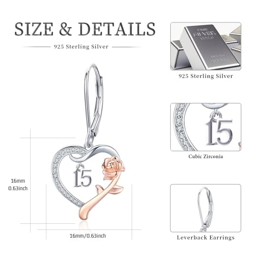 13th/ 15th/ 16th/ 18th/ 50th/ 80th Birthday Gifts for Women Daughter 925 Sterling Silver Love Heart Rose Flower Leverback Drop & Dangle Earrings Birthday Mothers Day Christmas Anniversary Graduation Jewelry4