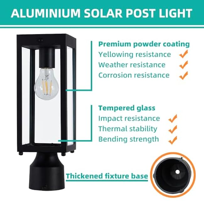 Solar Lamp Post Light Outdoor Waterproof,Dusk to Dawn Solar Post Light for Yard,Garden,Driveway and Patio,Matte Black,14.5