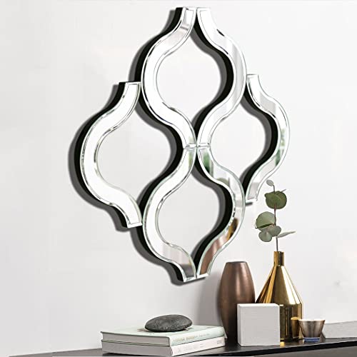Dmdfirst Arc-Shaped Decorative Wall Mirror Silver Color 14.75”X14.75”, Exquisite Bevelled Gorgeous Glam Accent Decor Mirror, Unique Modern Fashion Hand Craft Mirror Wall Decor Chic Mirror #TOP1