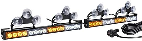 2 in 1 Traffic Advisor LED Amber White Emergency Strobe Light Bar for Trucks Snow Plows Construction Vehicles Safety Warning, WOWTOU Car Windshield Rear Window Directional Flashing