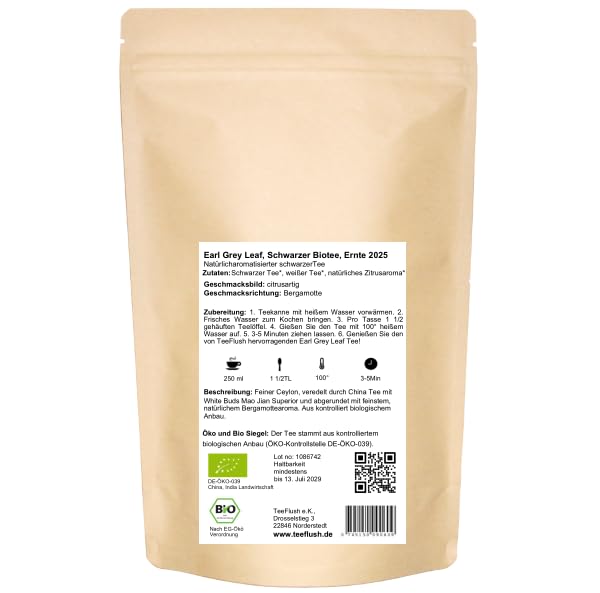 Earl Grey Leaf, Bio, 1kg, Ernte 2025, Feiner Ceylon, veredelt durch China Tee mit White Buds Mao Jian Superiorund abgerundet mit feinstem, natürlichem Bergamottearoma