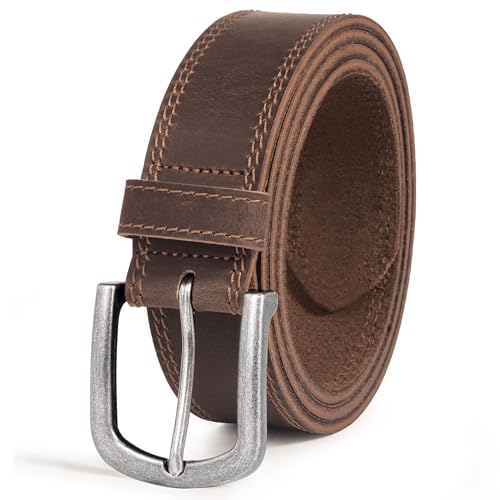 DENGFENGZHE Men's Full Grain Leather Belt for Everyday Casual Jeans, 1.5