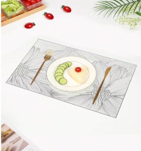 Image of HomeCloud Rectangular Waterproof Dining Table Placemats | Strong & Easy-Clean Table Mat for Dining, Center & Bedside Table | Protects from Spills, Heat & Scratches (Two Flower Silver, Set of 6)